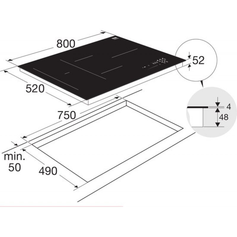 ETNA KIF880ZT - Inbouw inductiekookplaat - Zwart - 80 cm - 1/2/3 fase - 5 zones - 2 octavormige kookzones voor extra groot kookoppervlak - 5 timers