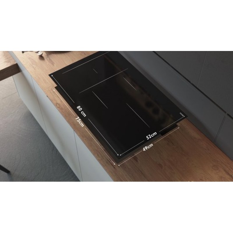 ETNA KIF880ZT - Inbouw inductiekookplaat - Zwart - 80 cm - 1/2/3 fase - 5 zones - 2 octavormige kookzones voor extra groot kookoppervlak - 5 timers