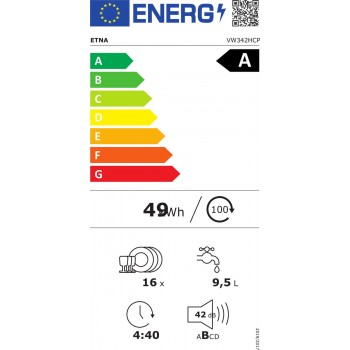 ETNA VW342HCP - Inbouw vaatwasser 60 cm - Zilvergrijs - ConnectLife - 16 couverts - Flexibele besteklade - 7 programma’s - Nachtprogramma