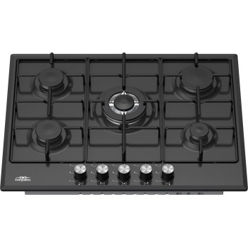 Everglades EVBI8512 Inbouw Gaskookplaat - 5 Pits - Mat Zwart - 60cm Nis - Wokbrander