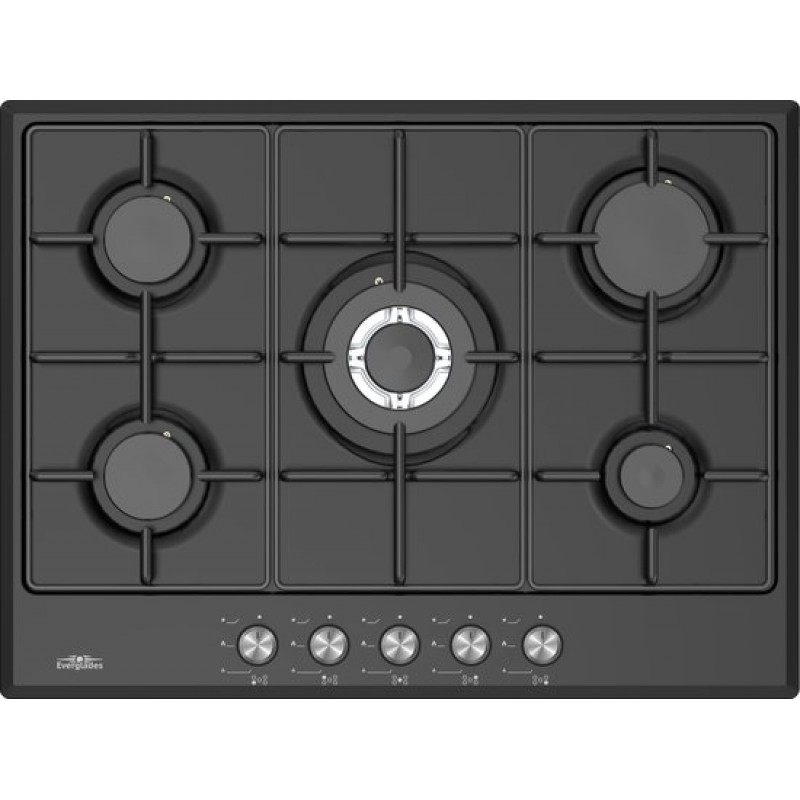 Everglades EVBI8512 Inbouw Gaskookplaat - 5 Pits - Mat Zwart - 60cm Nis - Wokbrander