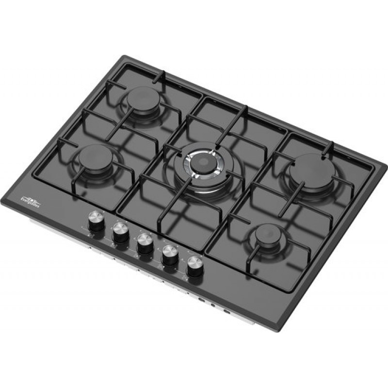Everglades EVBI8512 Inbouw Gaskookplaat - 5 Pits - Mat Zwart - 60cm Nis - Wokbrander