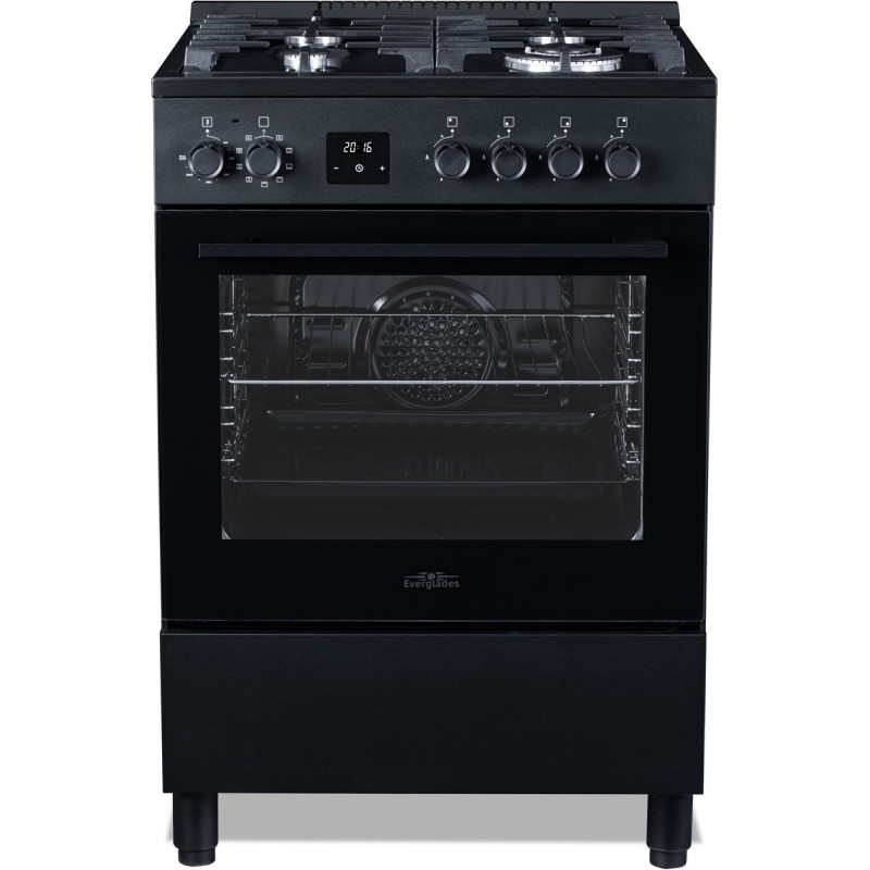 Everglades EVCK6050 Pro - Gasfornuis - 60CM - Pro Line - Digitale Timer - Gietijzeren Pannendragers - Hete Lucht Oven