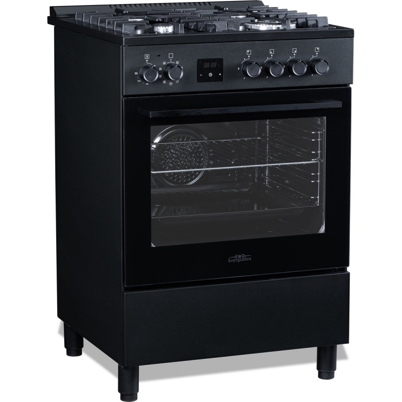 Everglades EVCK6050 Pro - Gasfornuis - 60CM - Pro Line - Digitale Timer - Gietijzeren Pannendragers - Hete Lucht Oven