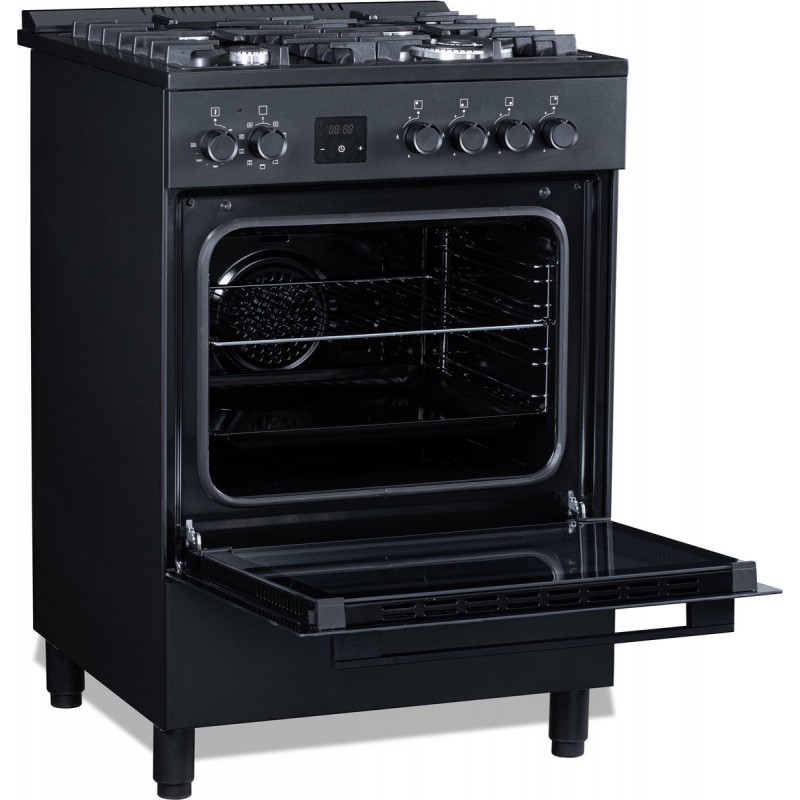 Everglades EVCK6050 Pro - Gasfornuis - 60CM - Pro Line - Digitale Timer - Gietijzeren Pannendragers - Hete Lucht Oven