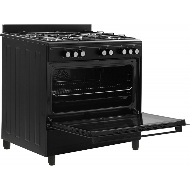 Everglades EVCK9010 - Gasfornuis - Mat Zwart - 90CM - 96 Liter - 8 Ovenstanden - Turbo Hete Lucht Oven - Timer - Wokbrander