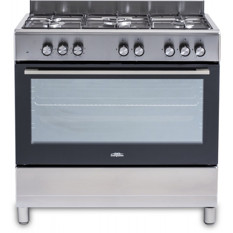 Everglades EVCK9011 - Gasfornuis - RVS - 90CM - 96 Liter - 6 Ovenstanden - Wokbrander - Timer