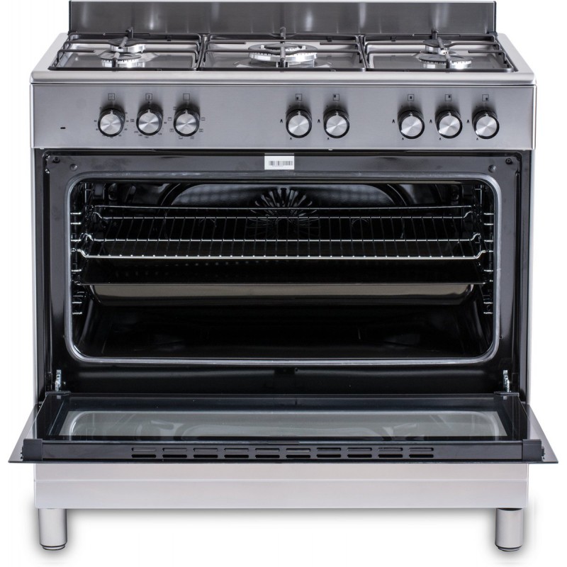 Everglades EVCK9011 - Gasfornuis - RVS - 90CM - 96 Liter - 6 Ovenstanden - Wokbrander - Timer