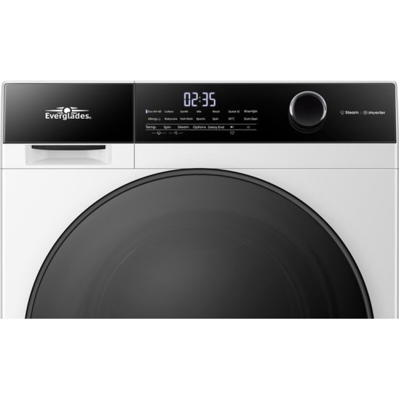 Everglades EVWM121421AW - Wasmachine 12KG - Arctic White - Energieklasse A-20% - Stoomfuncties - 15 Programma's