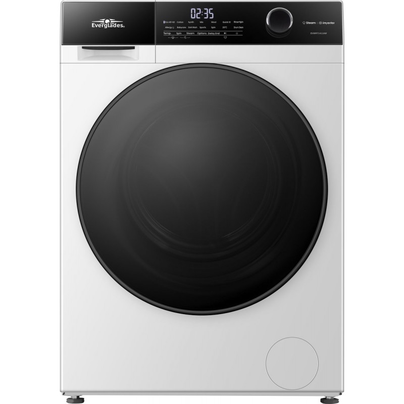 Everglades EVWM71411AW Zuinige Wasmachine - 7KG Laadvermogen - A Klasse - Stoomfuncties - Koolborstelloze Motor - 72dB - Alpine Wit