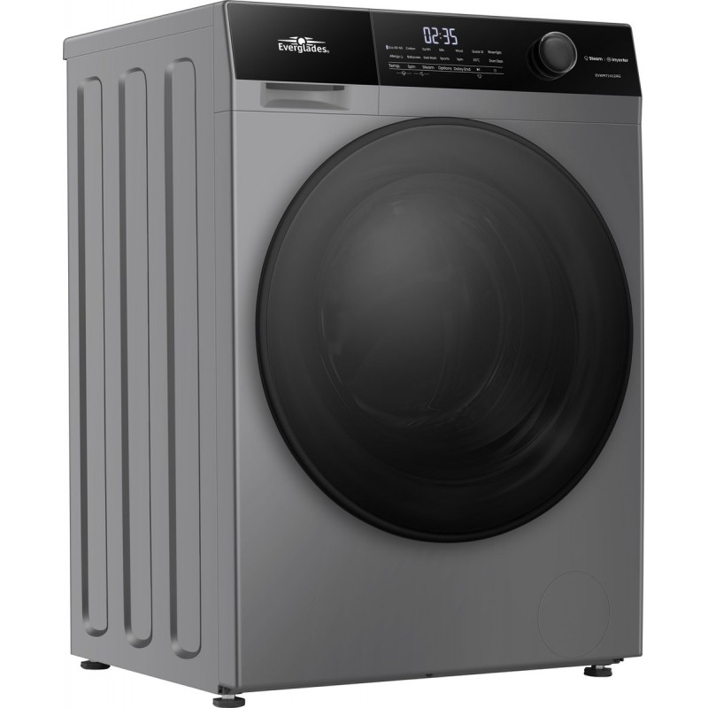 Everglades EVWM71412AG Zuinige Wasmachine - 7KG Laadvermogen - A Klasse - Stoomfuncties - Koolborstelloze Motor - 72dB - Titanium Grijs