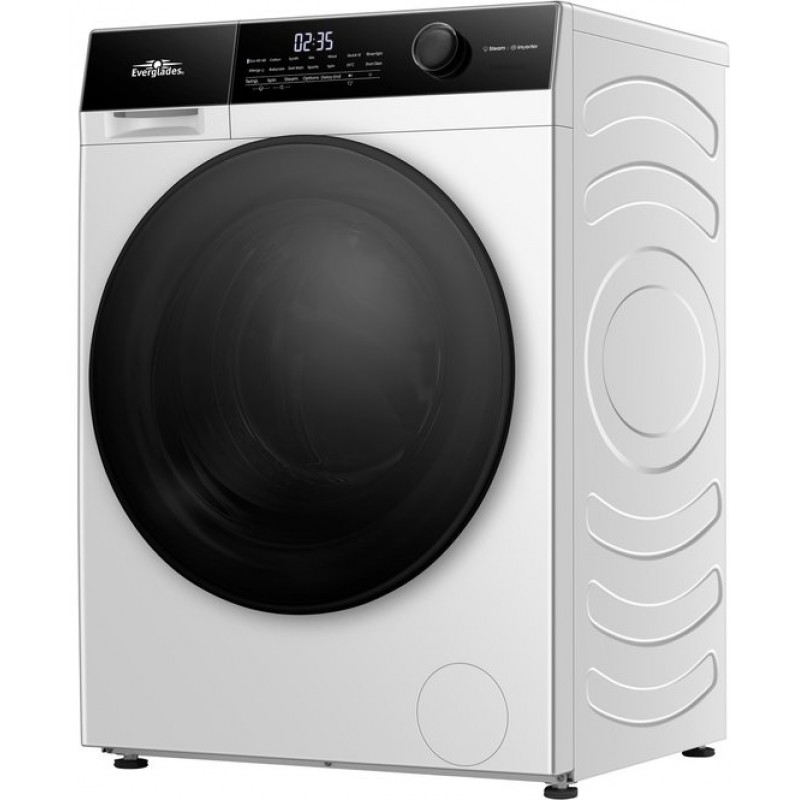 Everglades EVWM81421AW - Wasmachine 8KG - Arctic White - Energieklasse A-20% - Stoomfunctie - 15 Programma's 