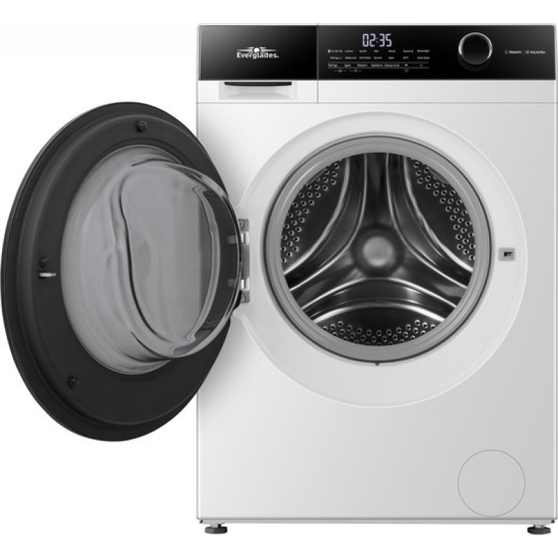 Everglades EVWM81421AW - Wasmachine 8KG - Arctic White - Energieklasse A-20% - Stoomfunctie - 15 Programma's 