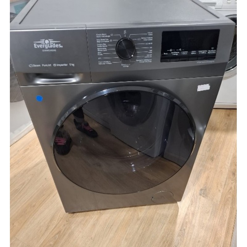 REFURSBISHED2 - Everglades EVWM91402AG Zuinige Wasmachine - 9KG - A Klasse - Stoomfuncties - Koolborstelloze Motor - Zeer Stil 72dB - Titanium Grijs