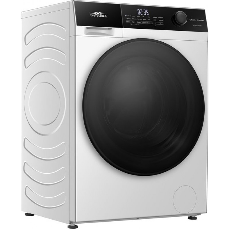 Everglades EVWM91411AW Zuinige Wasmachine - 9KG - A Klasse - Stoomfuncties/Allergie+ - Koolborstelloze Motor - Zeer Stil 72dB - Alpine Wit