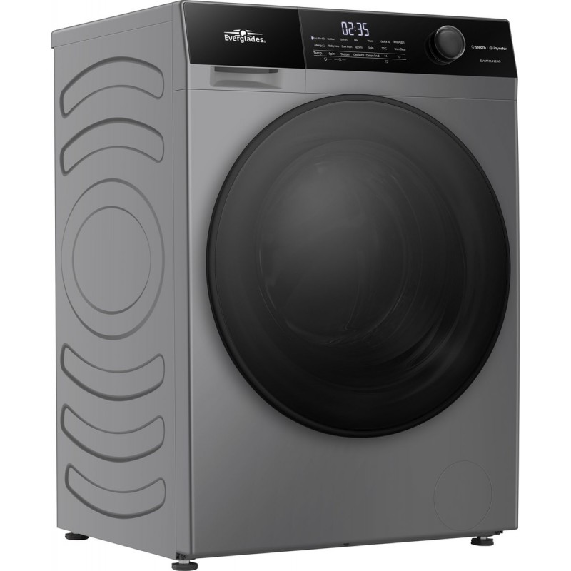 Everglades EVWM91412AG Zuinige Wasmachine - 9KG - A Klasse - Stoomfuncties/Allergie+ - Koolborstelloze Motor - Zeer Stil 72dB - Titanium Grijs