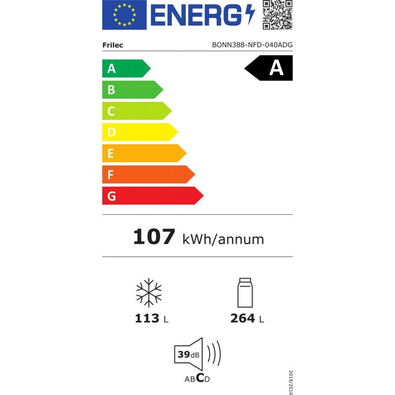 Frilec BONN388-NFD-040ADG - Koelvriescombinatie - Zuinig A-Label - 201 cm Hoog - Display - 377L - No Frost - Dark Grey