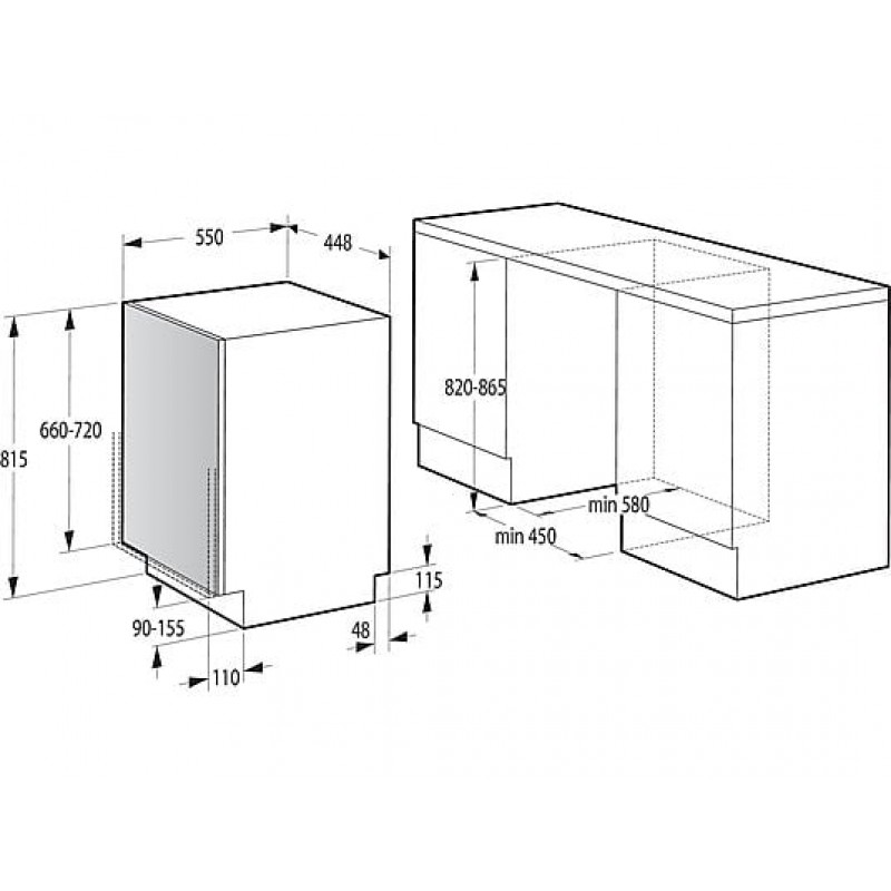 GORENJE GV 561 D 10  Vaatwasser (volledig geïntegreerd (besteklade, 448 mm breed, 45 dB (A), D))