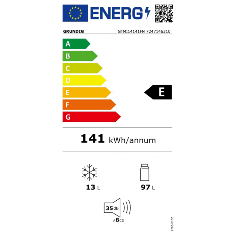 Grundig GTMI 14141 FN -  Inbouwkoelkast met vriesvak -  wit