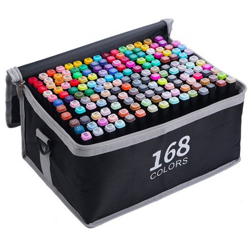 168 Stuks Voor Volwassenen- Alcohol Markers in Luxe Opbergtas - Dubbelzijdige Stiften voor Kleuren en Tekenen - Markeerstiften