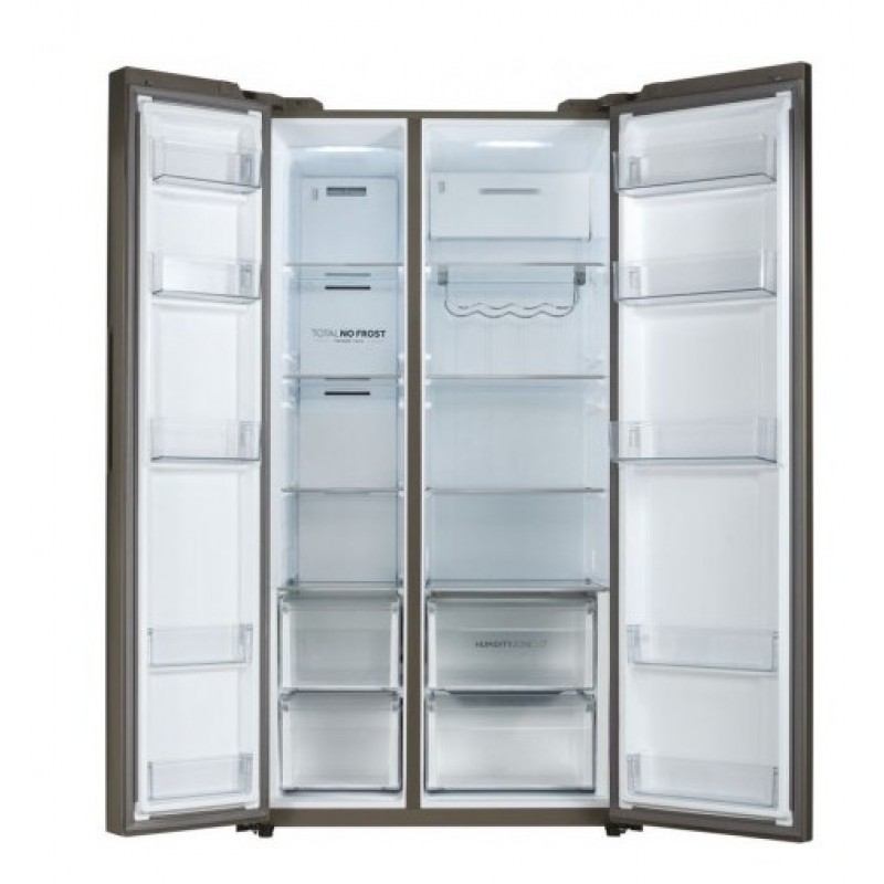 Haier HSW59F18DNMM - Amerikaanse koelkast - 615L - 90 cm - Total No Frost - Energieklasse D - Vochtigheidsregeling voor verser voedsel - Inox Look