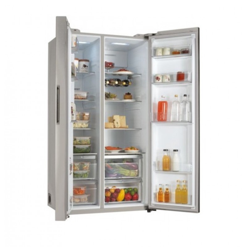 Haier HSW59F18DNMM - Amerikaanse koelkast - 615L - 90 cm - Total No Frost - Energieklasse D - Vochtigheidsregeling voor verser voedsel - Inox Look