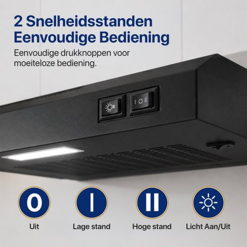 Heinner CH-MD190BK Onderbouw Afzuigkap 60 cm - 190 m³/u - 1x 38 W Motor - 2 Standen - 1x 1.5 W LED-Verlichting - Zwart