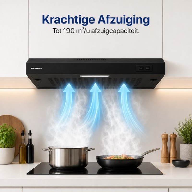 Heinner CH-MD190BK Onderbouw Afzuigkap 60 cm - 190 m³/u - 1x 38 W Motor - 2 Standen - 1x 1.5 W LED-Verlichting - Zwart
