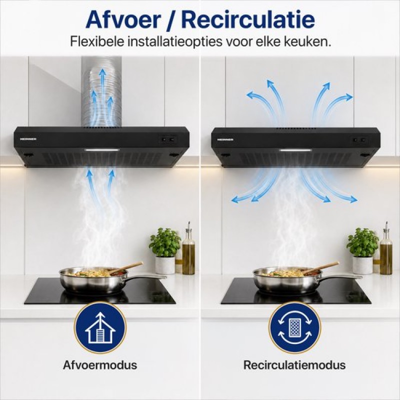 Heinner CH-MD190BK Onderbouw Afzuigkap 60 cm - 190 m³/u - 1x 38 W Motor - 2 Standen - 1x 1.5 W LED-Verlichting - Zwart