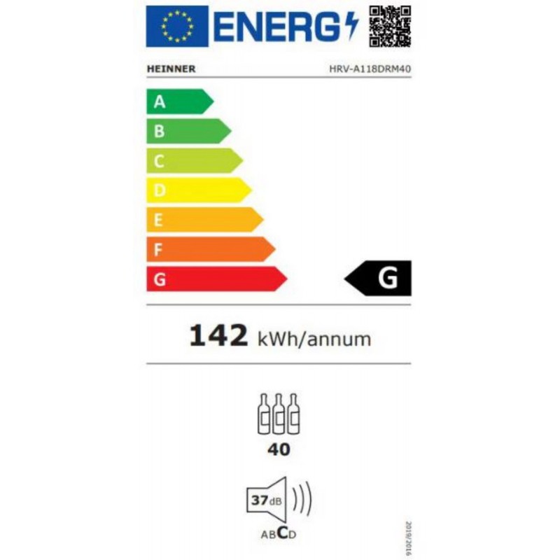 Heinner HRV-A118DRM40 Wijnkoelkast – 118 L – Geschikt voor 40 Flessen – LED-display – 5+1 Verchroomde Metalen Leggers – Omkeerbare Deur – Zwart
