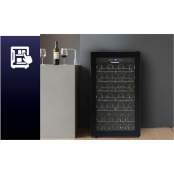 Heinner HRV-A118DRM40 Wijnkoelkast – 118 L – Geschikt voor 40 Flessen – LED-display – 5+1 Verchroomde Metalen Leggers – Omkeerbare Deur – Zwart
