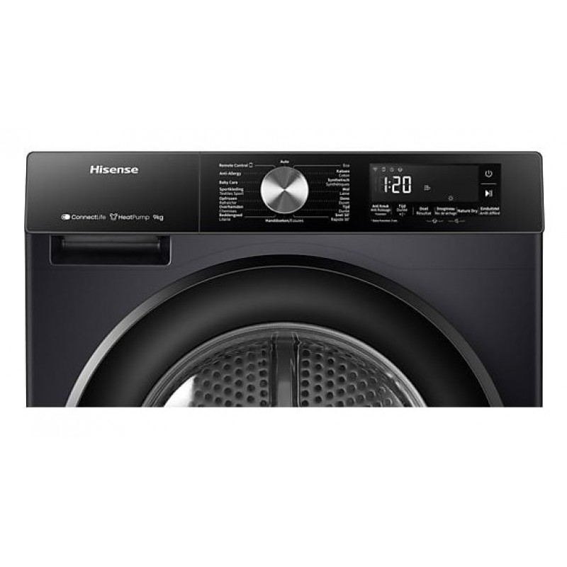 Hisense 3S Serie DH3S902BB3 - Zwarte Wasdroger met Energielabel C - Warmtepompdroger - 9kg - ConnectLife - Trommelverlichting - AutoDry - Quick Dry - Allergy Care