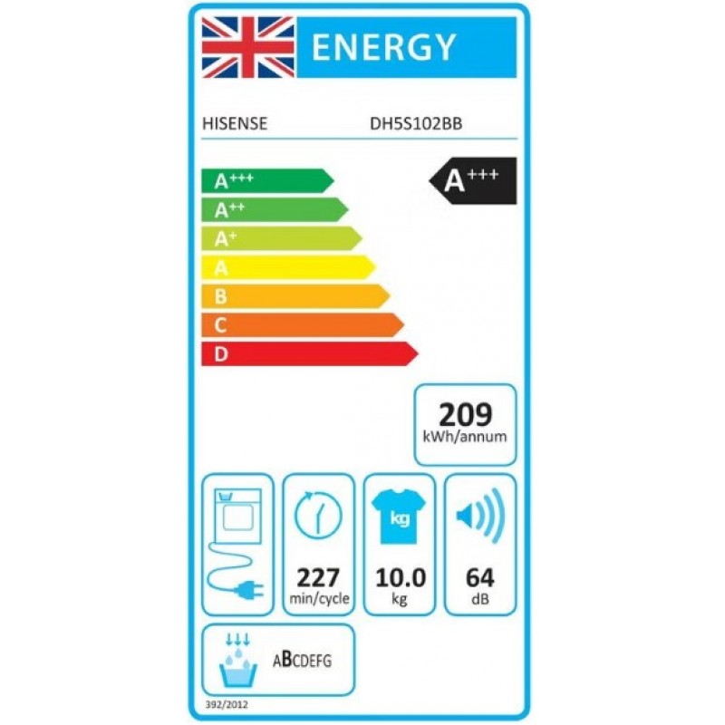 Hisense DH5S902BB, 9 kg warmtepompdroger, energielabel A+++, zwart