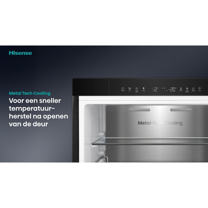 Hisense FT5K310GSFC - Vrijstaande vriezer - No-Frost - 185 cm hoog - 312 liter - Energielabel C - Invriesvermogen 15 kg/24u - Geluidsniveau 35 dB - LED Display - FastFreeze - Deuralarm - Interverter Compressor - ConnectLife