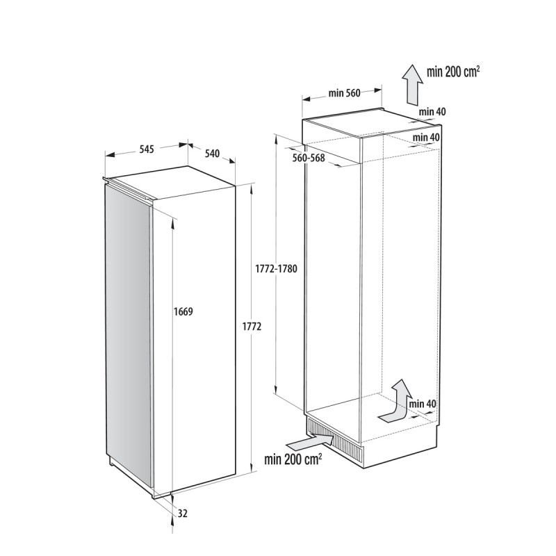 Hisense RL3B303SAWC - Inbouw koelkast - 178 cm - Deur op deur