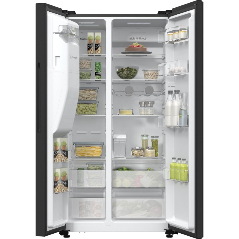 Hisense RS5P535NTFE - Amerikaanse koelkast - No-Frost - 178 cm hoog - 566 liter - Energielabel E - Invriesvermogen 12 kg/24u - Geluidsniveau 39 dB - LED Display - SuperCool - FastFreeze - Deuralarm - Interverter Compressor