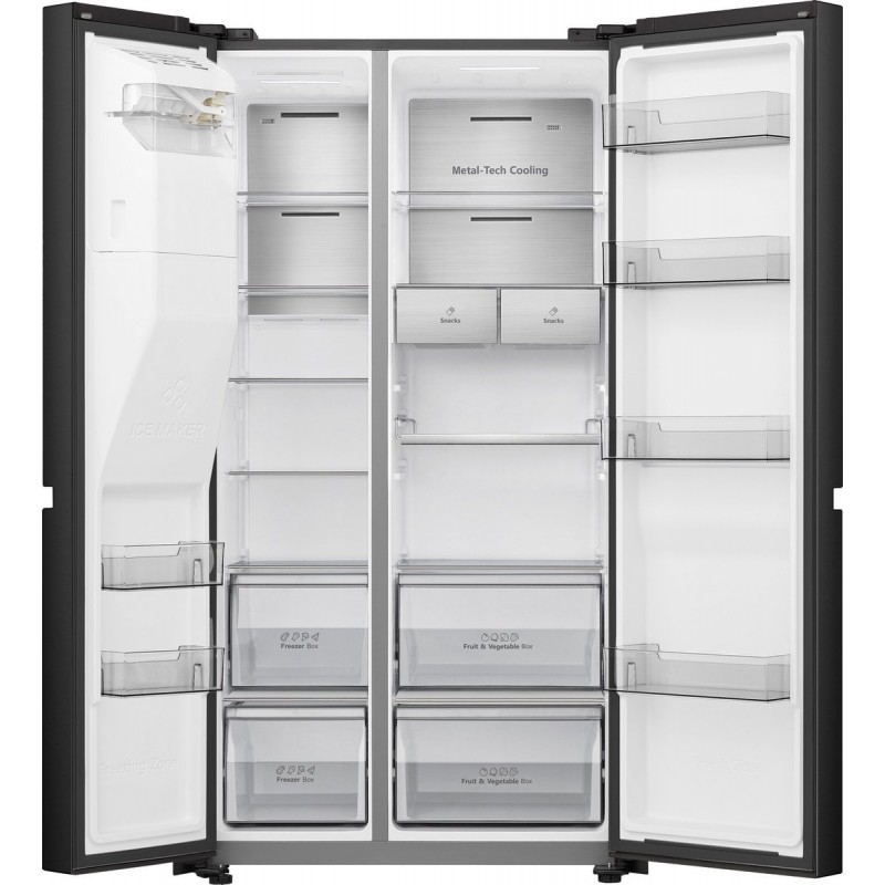 Hisense RS818N4IFD- Amerikaanse koelkast - Energielabel D - Vaste Wateraansluiting - Water- & ijsdispenser - Metal Cooling - No Frost - Multi-Air Flow - Fast Freeze - 35dB (A) - Inverter Compressor - 632 Liter