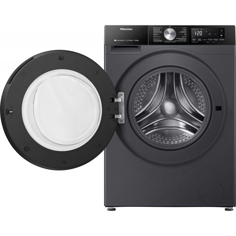 Hisense WD3S9043BB3 - Was-droogcombinatie - Energieklasse A (-30%) - 9 kg wassen / 6 kg drogen - 1400 toeren - Connectlife WiFi - Stoomfunctie - LED display - Inverter motor - Zwart