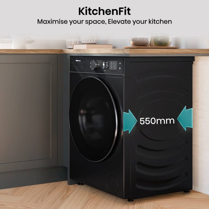 Hisense WF5I1045BBQ Wasmachine - Voorbelading - 10,5 kg - 1400 RPM - Zwart - A-klasse - ConnectLife - Quick Wash - Pure Jet - iFit - iPlay - Trommelverlichting
