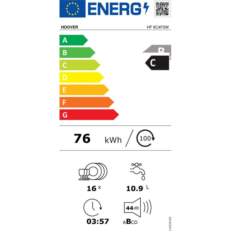 Hoover HF 6C4F0W - Vrijstaande Vaatwasser - 16 Couverts - Energieklass C - Speed-Drive Inverter - Auto open - 44 dB - Wifi