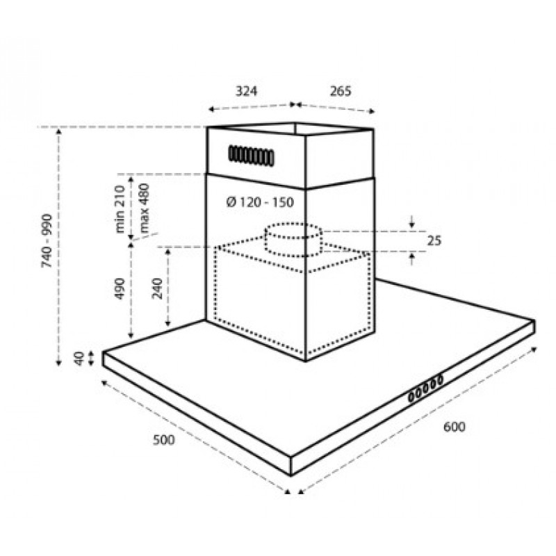 Inventum AKB6005ZWA platte wandschouw afzuigkap 60 cm - Afzuigcapaciteit 630 m3/h - Geschikt voor open keuken - 3 standen - Ledspots - Luchtafvoer en recirculatie - Zwart