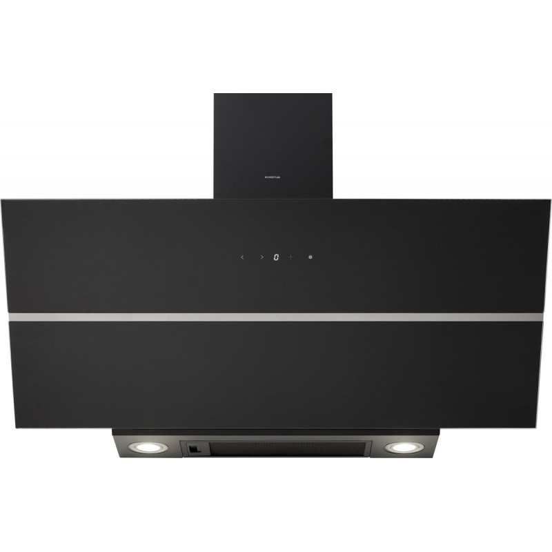 Inventum AKD9015GTZ schuine wandschouw afzuigkap 90 cm - Afzuigcapaciteit 660 m3/h - Geschikt voor open keuken - 4 standen - Timer - Display met tiptoetsen - Automatisch uitschakelen - Ledspots - Energielabel A++ - Luchtafvoer en recirculatie - Zwart