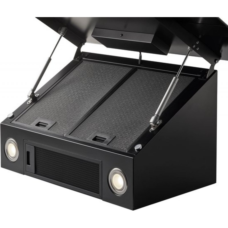 Inventum AKD9015GTZ schuine wandschouw afzuigkap 90 cm - Afzuigcapaciteit 660 m3/h - Geschikt voor open keuken - 4 standen - Timer - Display met tiptoetsen - Automatisch uitschakelen - Ledspots - Energielabel A++ - Luchtafvoer en recirculatie - Zwart
