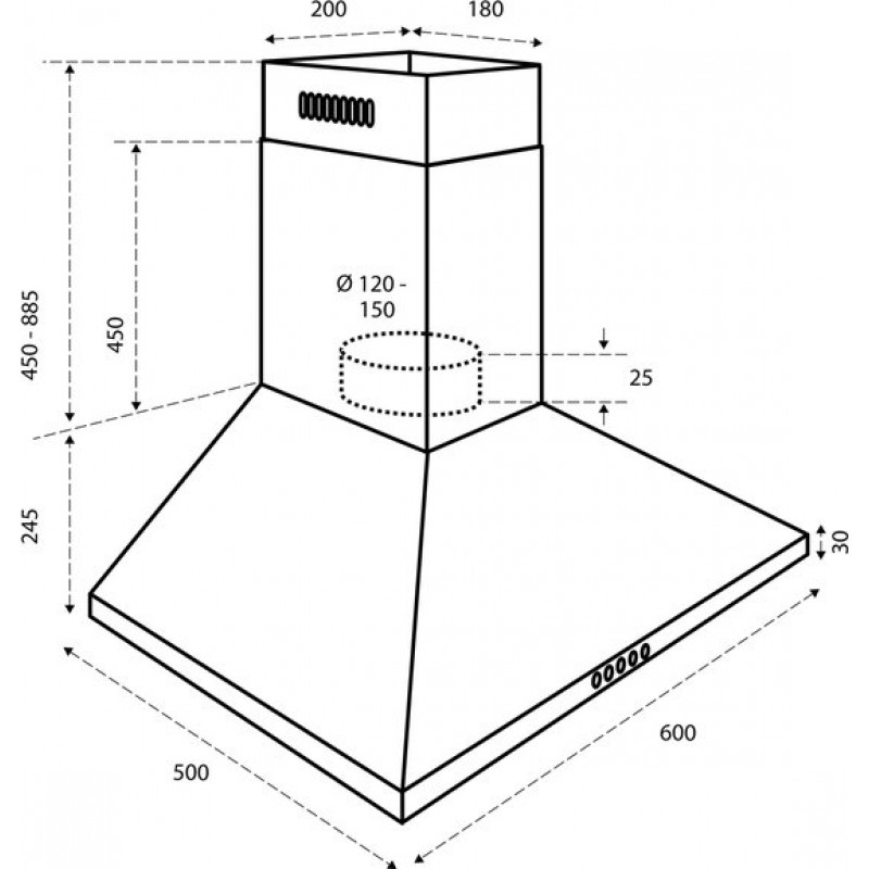Inventum AKP6000ZWA wandschouw afzuigkap 60 cm - Afzuigcapaciteit 435 m3/h - Geschikt voor grote keuken - 3 standen - Ledspots - Luchtafvoer en recirculatie - Zwart