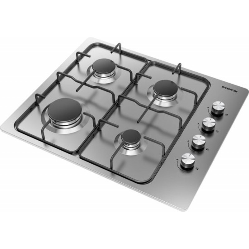 Inventum IKG6011RVS inbouw gaskookplaat 59 cm - 4-pits - Geïntegreerde vonkontsteking - Geschikt voor Nederlands gas - Na ombouw ook geschikt voor Belgisch gas en propaan/butaan - RVS/Zwart