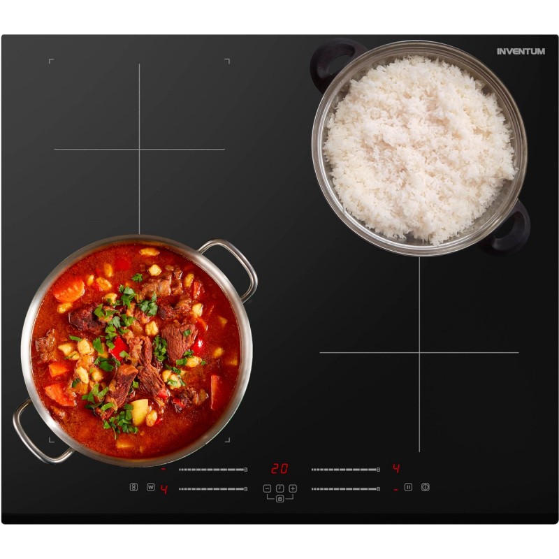 Inventum IKI6035 inbouw inductiekookplaat 60 cm - 1- of 2-fase - 4 kookzones - Bridgefunctie - Boost - Timer - Kinderslot - Facetrand voorzijde - Elektrische kookplaat 4 pits - Zwart