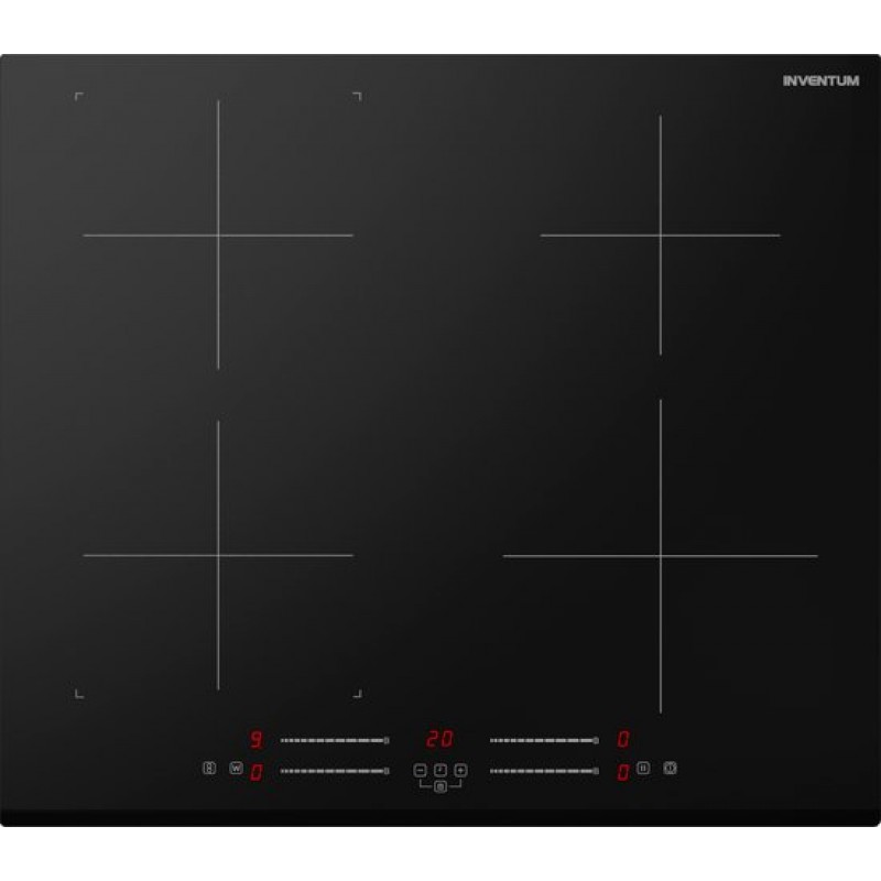 Inventum IKI6035 inbouw inductiekookplaat 60 cm - 1- of 2-fase - 4 kookzones - Bridgefunctie - Boost - Timer - Kinderslot - Facetrand voorzijde - Elektrische kookplaat 4 pits - Zwart
