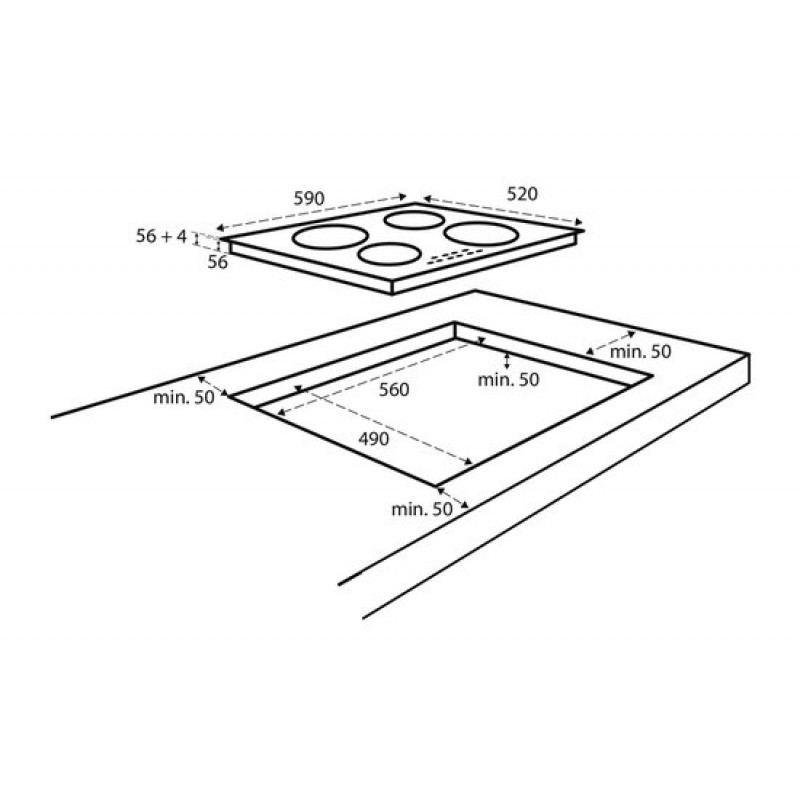 Inventum IKI6035 inbouw inductiekookplaat 60 cm - 1- of 2-fase - 4 kookzones - Bridgefunctie - Boost - Timer - Kinderslot - Facetrand voorzijde - Elektrische kookplaat 4 pits - Zwart