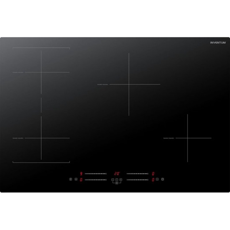 Inventum IKI7735 inbouw inductiekookplaat 77 cm - 1- of 2-fase - 4 kookzones - Bridgefunctie - Boost - Timer - Kinderslot - Facetrand voorzijde - Elektrische kookplaat 4 pits - Zwart