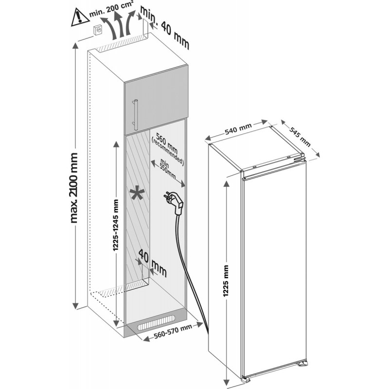 Inventum IKK1222S 122 cm energiezuinige inbouw koeler - Zeer stil - Koelkast 193 liter - Superkoelen - Vakantiestand - Vershoudlade - Sleepdeur - Wit